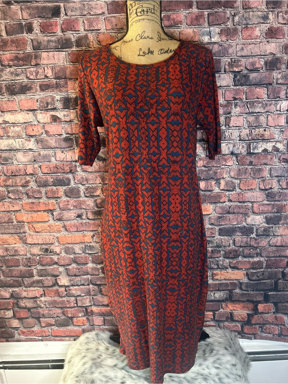 LuLaRoe Red & Navy Patterned Women's Shift Dress